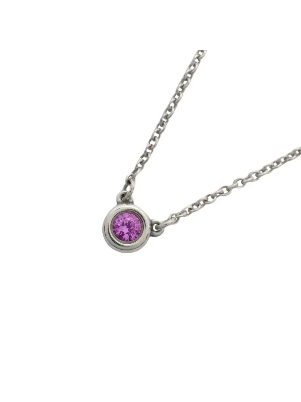 Tiffany & Co Necklace by the Yard 925 Sterling Silver Pink Saffiano
